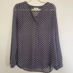 Loft Sheer long sleeve polka dot blouse